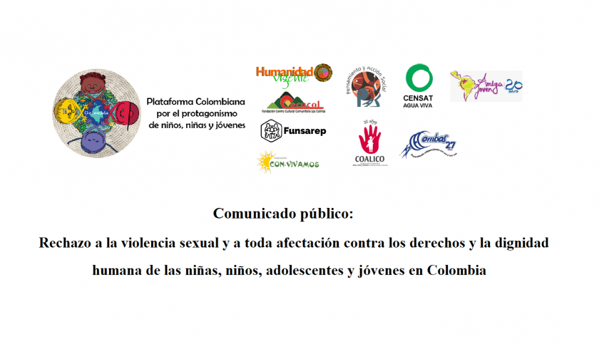 Comunicado público Rechazo a la violencia sexual y a toda afectación contra los derechos y la dignidad humana de las niñas, niños, adolescentes y jóvenes